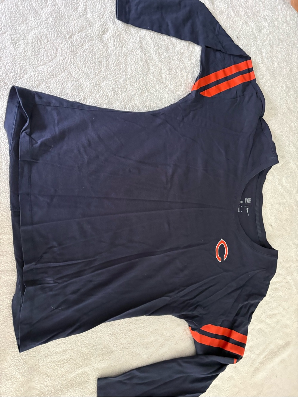 Navy Long Sleeve Tee Chicago Bears Tee with Orange Stripes and Team Logo